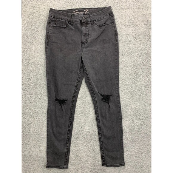 Women's Seven 7 Sz 14 Tummyless High Rise Skinny Black Denim Jeans 5 Pockets - Picture 1 of 14